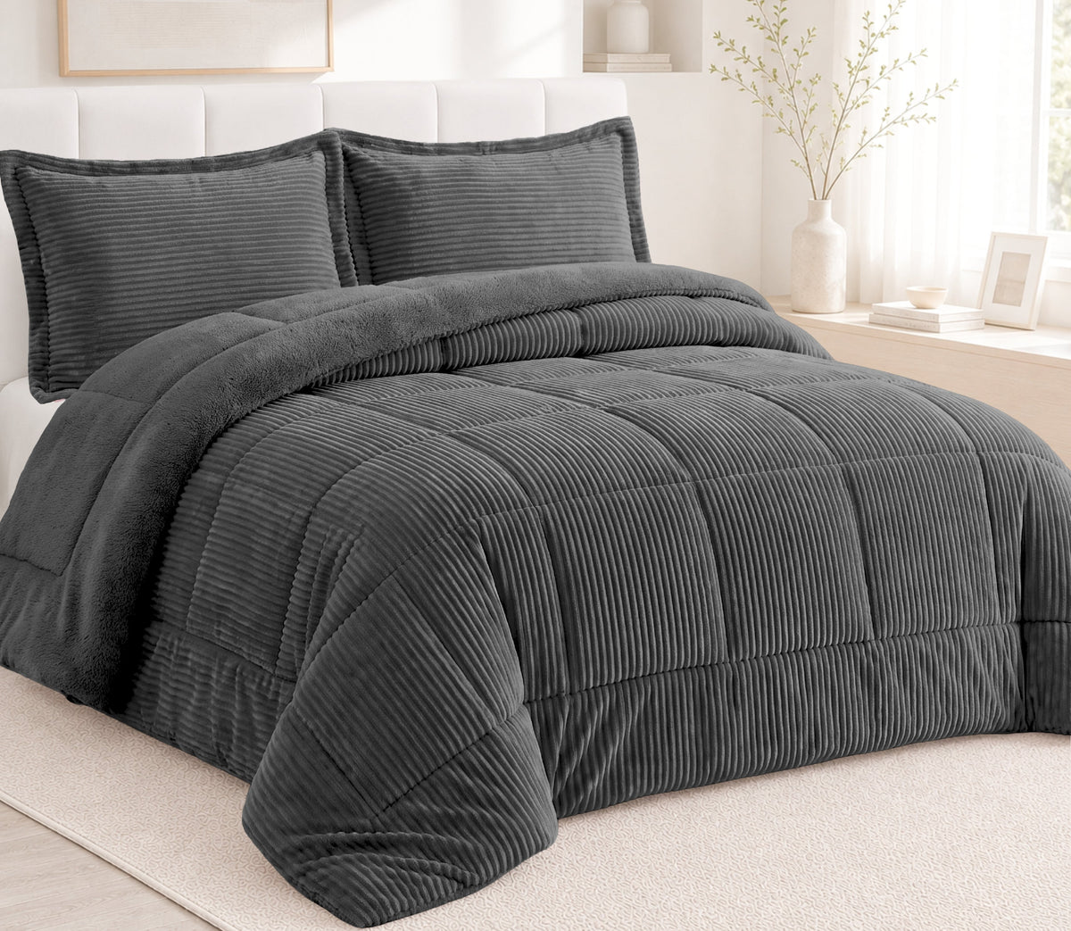 Couvre-lit Sherpa Rubi Gris Foncé